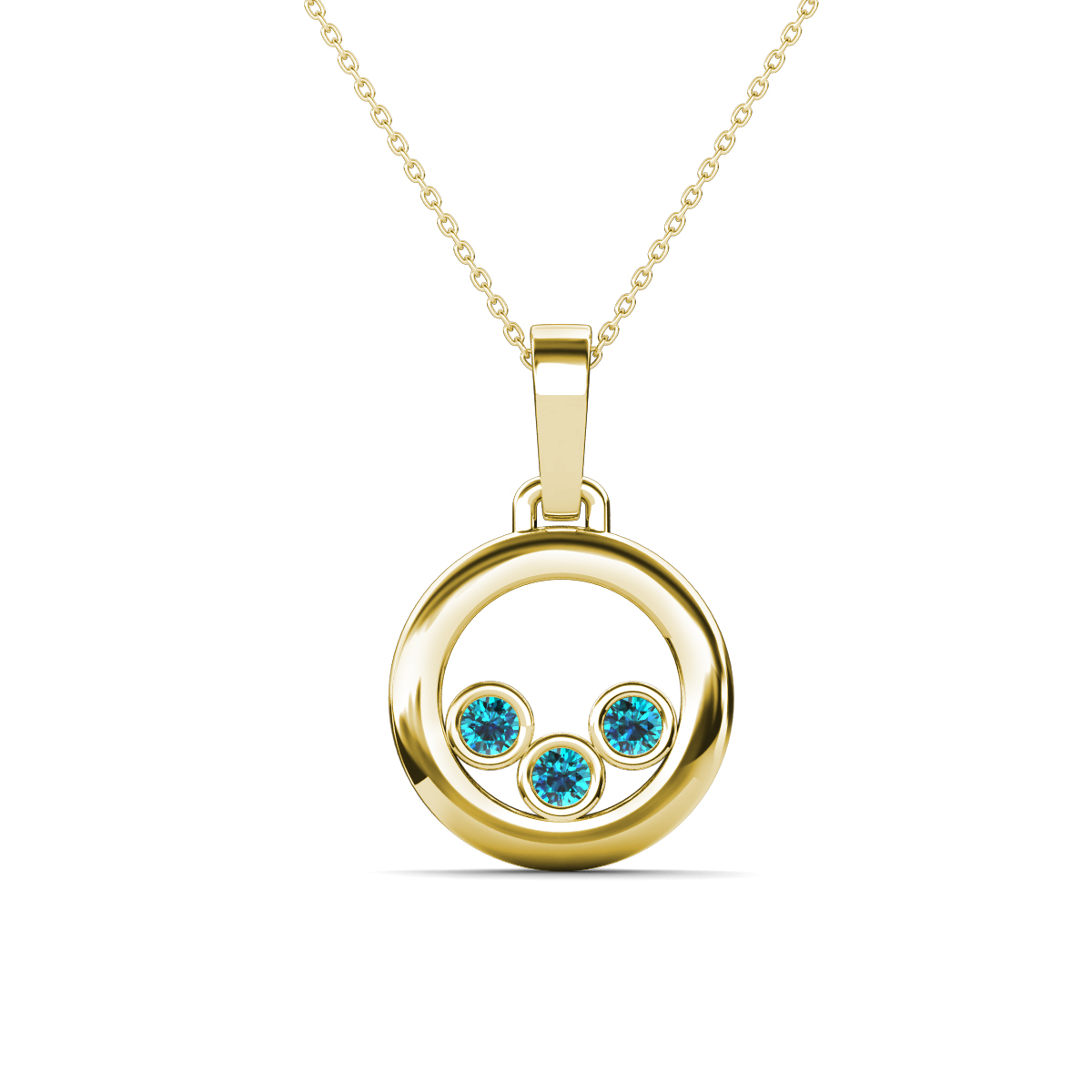 Oriya Blue Diamond Open Circle Women Three Stone Pendant Necklace 